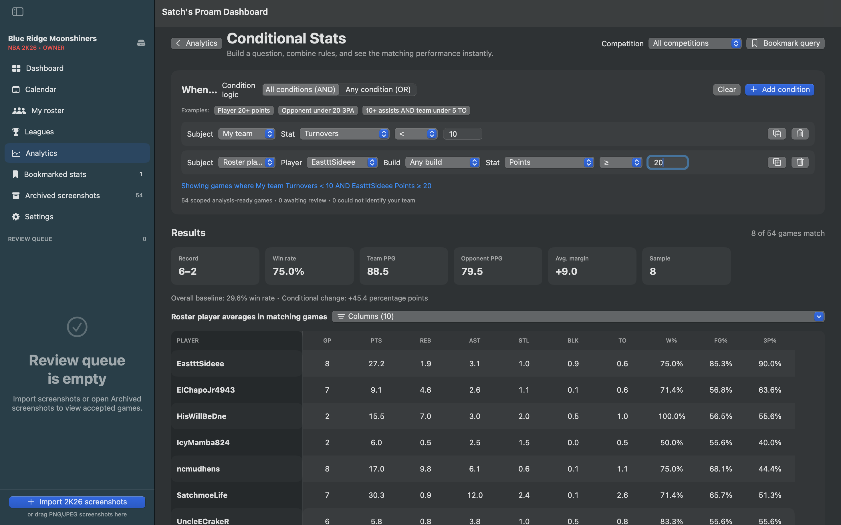 Conditional stats builder for custom stat queries